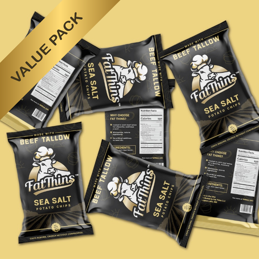 Fat Thins Sea Salt Tallow Chips - 12-Pack (5oz Bags) | Beef Tallow Potato Chips - Pre-Order