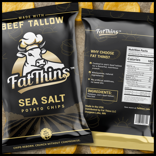 Fat Thins Sea Salt Tallow Chips - 3-Pack (5oz Bags) | Beef Tallow Potato Chips - Pre-Order